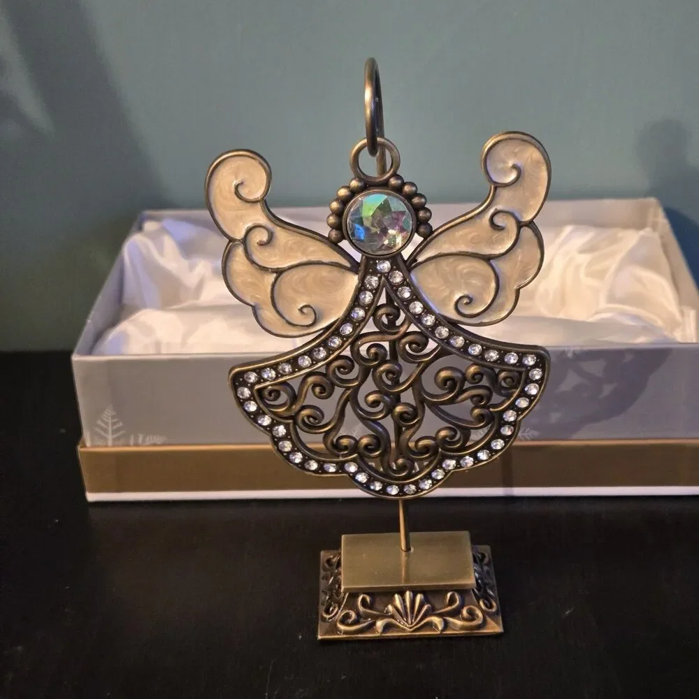 Christmas Guardian Angel Figurine Wings W/Stand NIB Pier One Imports